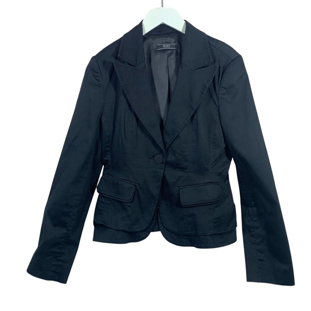 Suzy shier Cotton fitted blazer one button black size 9/10